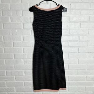 Kay Unger Polka Dot Ruched Pink Trim Cotton Dress size 4